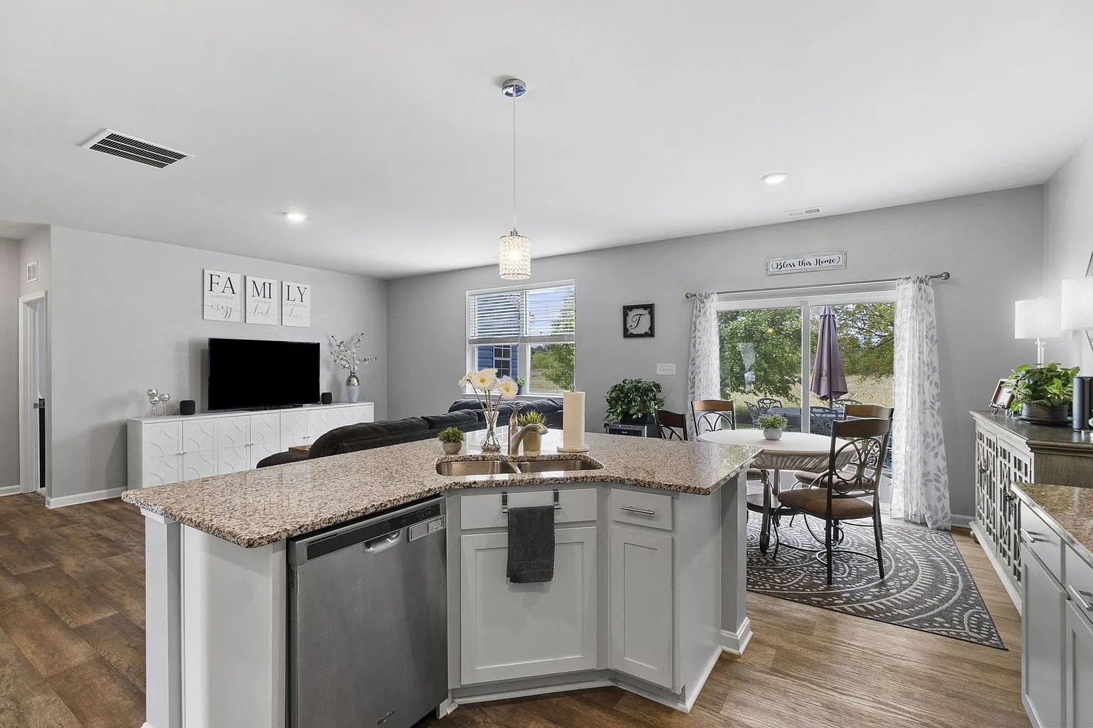 Kitchen island and dining area